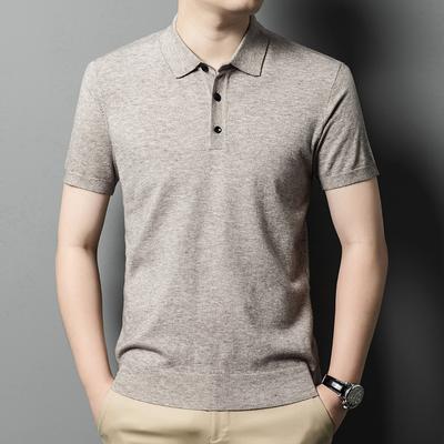Herren Dünnes Poloshirt Kragen Einfarbig Kurzärmeliges Gestricktes T-Shirt High-End Mitteldünner Kurzärmeliger Pullover