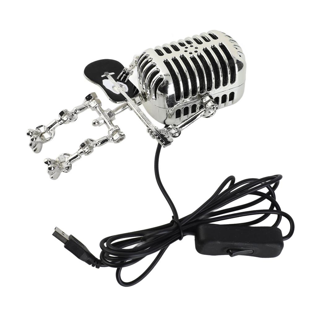 Vintage Microphone Guitar Robot Table Lamp USB Aluminum Metal Retro Microphone Robot Night Light