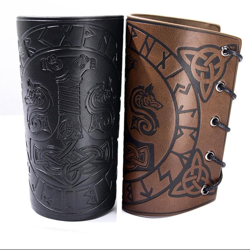 Medieval Armor Men Cosplay Arm Warmers Lace-up Viking Pirate Knight Gauntlet Wristband Bracer Steampunk Accessories