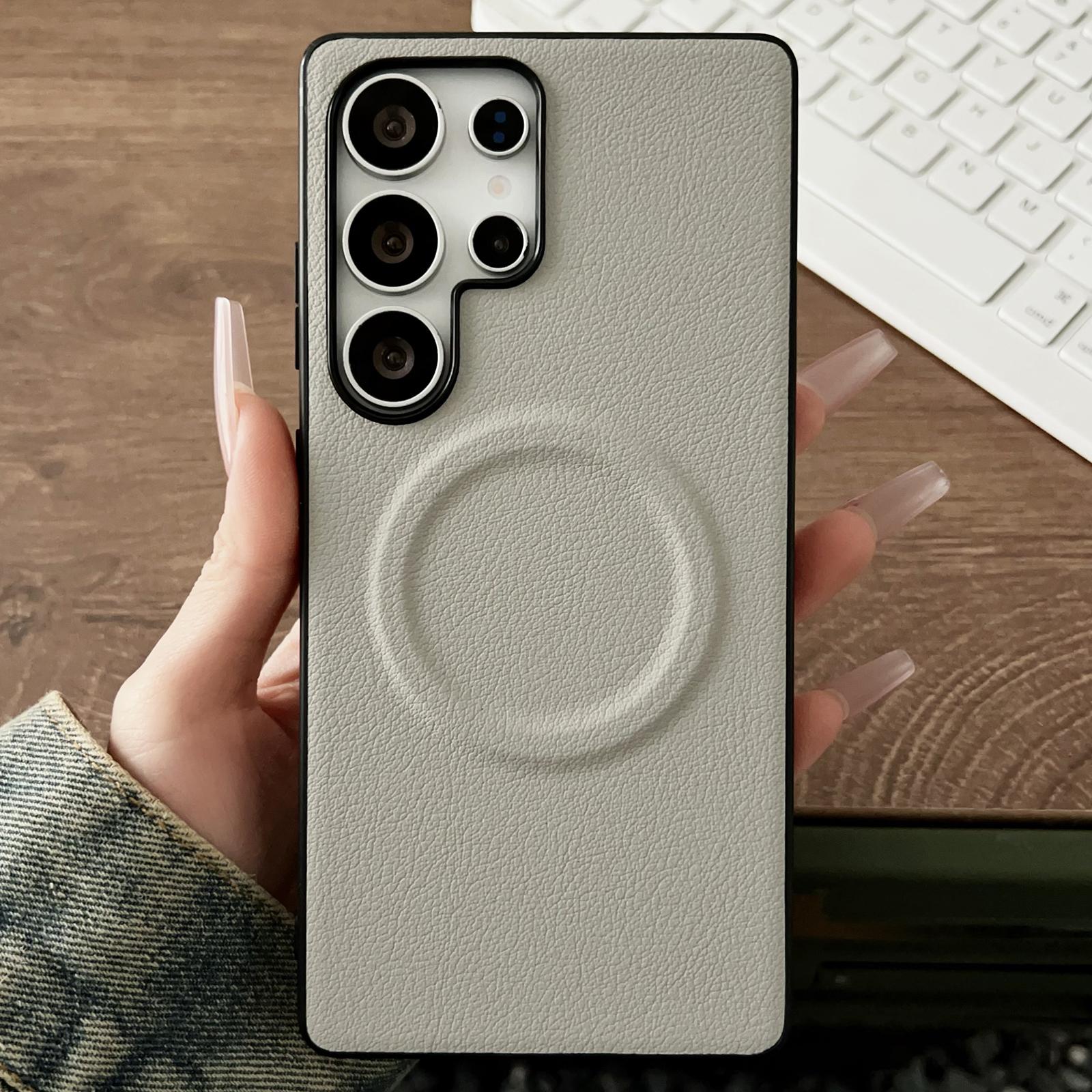 

Для Samsung Galaxy S25 Ultra Чохол Сумісний з MagSafe PU+TPU Задня Кришка Телефону White