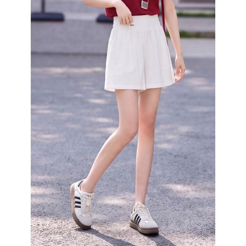 Basic House 100% Ramie Casual Wide-Leg Shorts