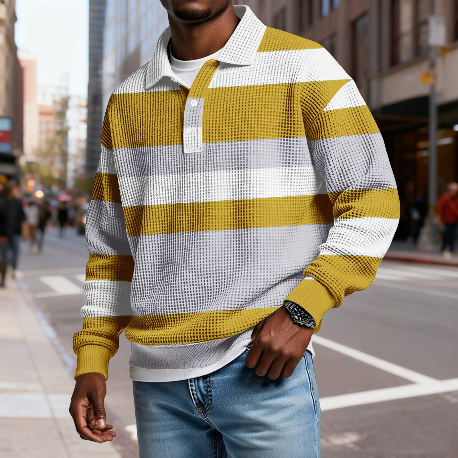 

Men s Casual Loose-fitting Top Button-down Collar Long Sleeves XXL жовтий