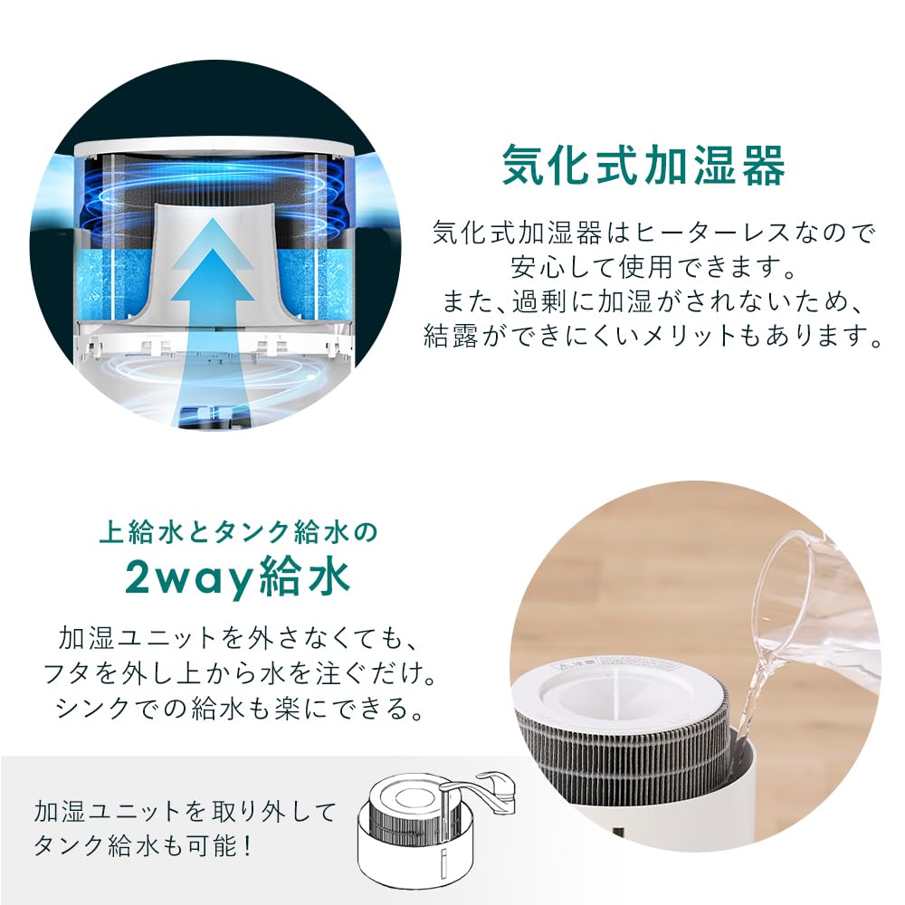 IRIS OHYAMA Air Purifier with Humidifying 10 Tatami Humidifying Air Evaporative Fully Water Supply from Dust Energy Allergy Easy To Compact White