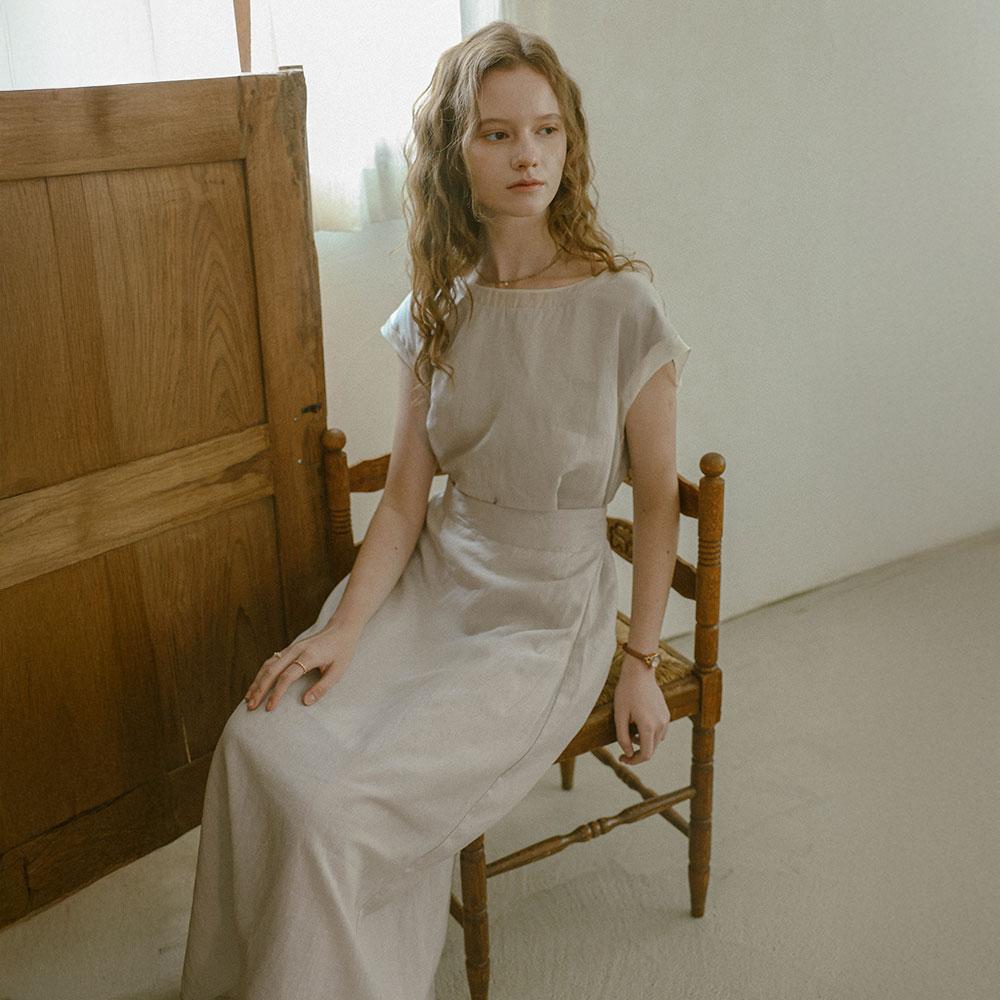 Peulaudeumali Pm_Boat Neck Simple Midi Dress_Gray