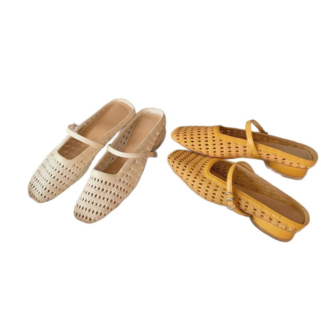 Spot Second Hair! Southern French Style~ Grape Mother Retro Woven Hollow Square Head with Thick Heel Muller Half Drag