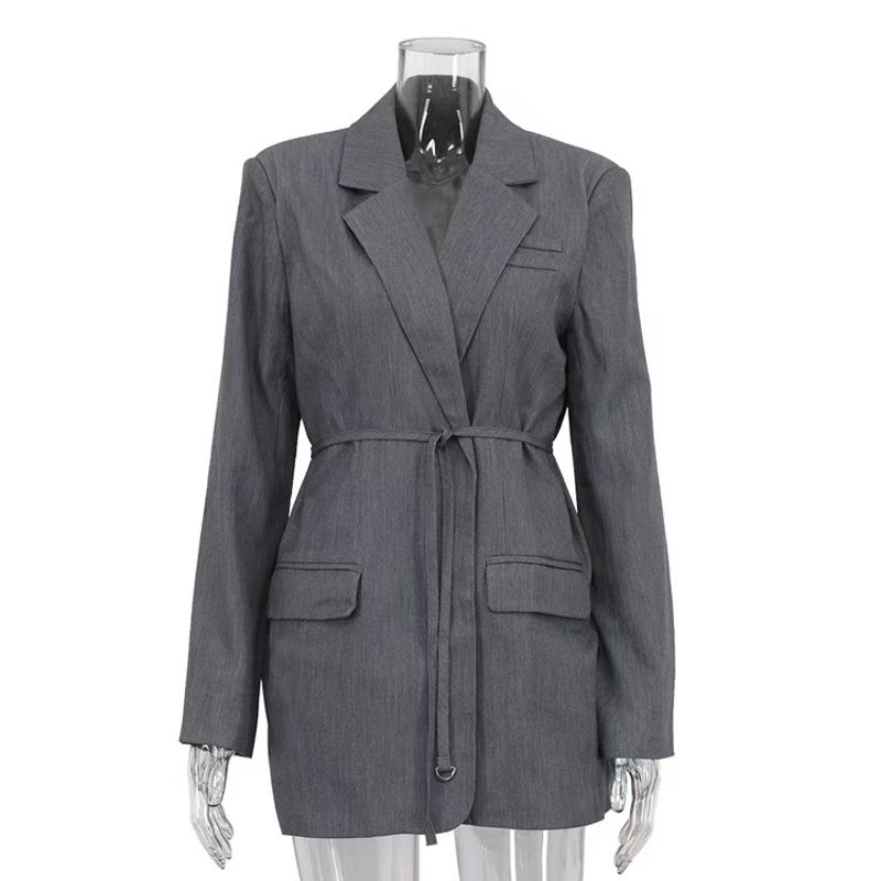 

Western Style New High-Grade Temperament Outerwear Lace-up Loose Suit Tie up Loose Suit Jacket Gray L