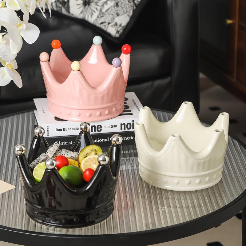 Crown Shape Ceramic Fruit Plate Home Living Room Coffee Table Snack Storage Box With Fruit Fork