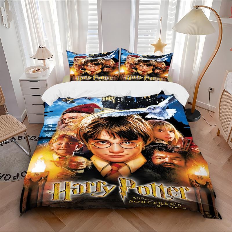 

3pcs Harry Potter Bedding Set, Soft Polyester Duvet Cover and Pillowcases Seasons all suitable, Design for Bedroom L1003100 135x200cm