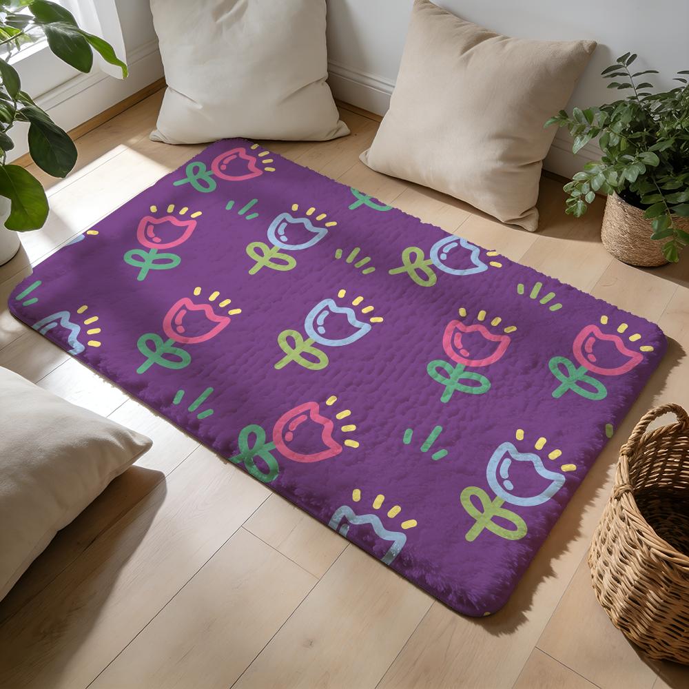Cute Cartoon Tulip Floor Mat Soft Flannel Absorbent Mat Non-Slip Rug Home Bedroom Bathroom