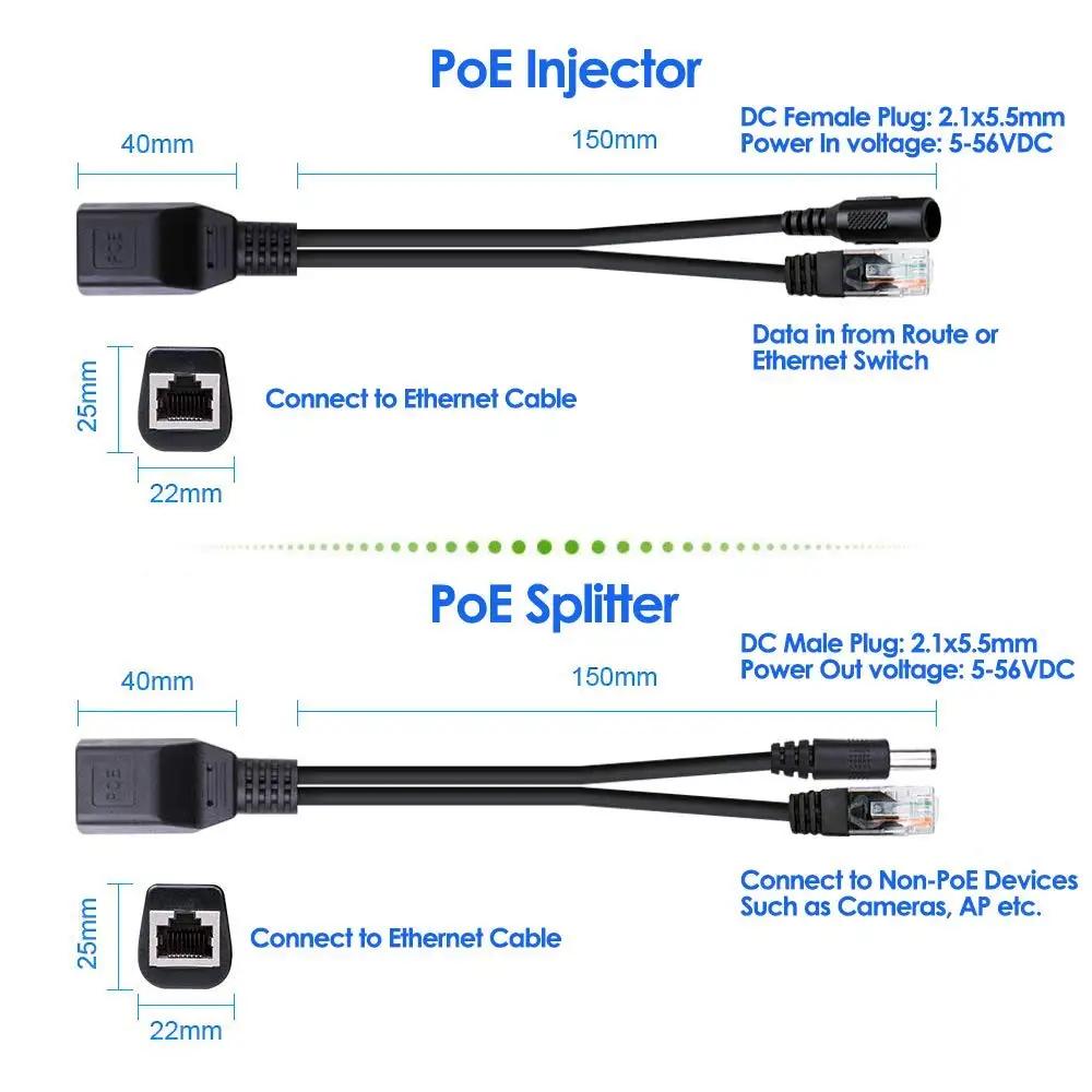 10pcs(5pair) POE Splitter POE Switch POE Cable Adapter Tape Screened 5V 12V 24V 48V Power Supply Cable 5.5*2.1mm