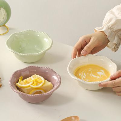 Ceramic Decorative Bowl Ins Yogurt Bowl Oat Bowl Ornament Home Dessert Fruit Salad Bowl Macaron Solid Color Ice Cream Bowl