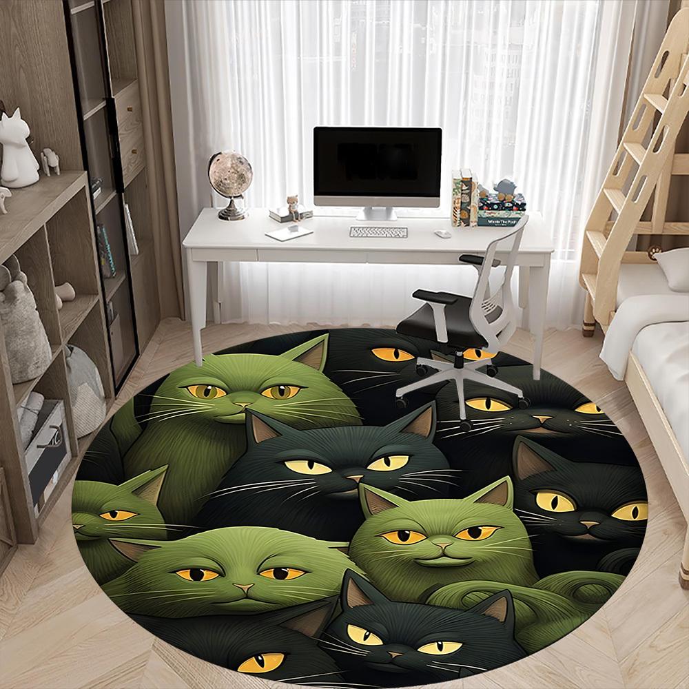 1pc Cat Pattern Office Round Area Rug, Indoor Mat Suitable ForOffice, Under Office Chairs Bedroom Living Room Home Decor, Room Deco,  n74