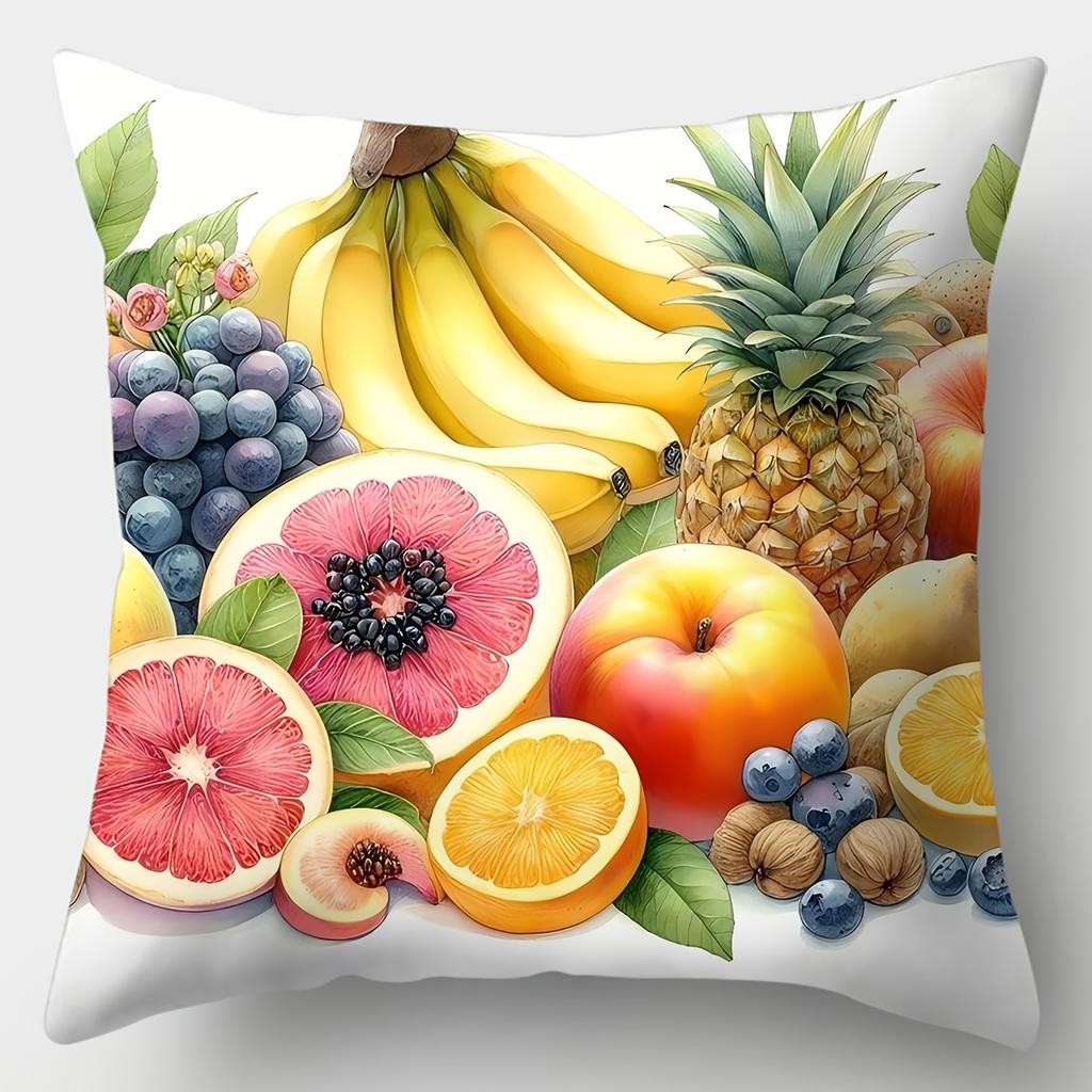 Fresh Fruit Market Art Throw Pillow Covers, Juicy Exotic Fruits In Highball Glass Print Cushion Cases, Summer Aesthetic Decor