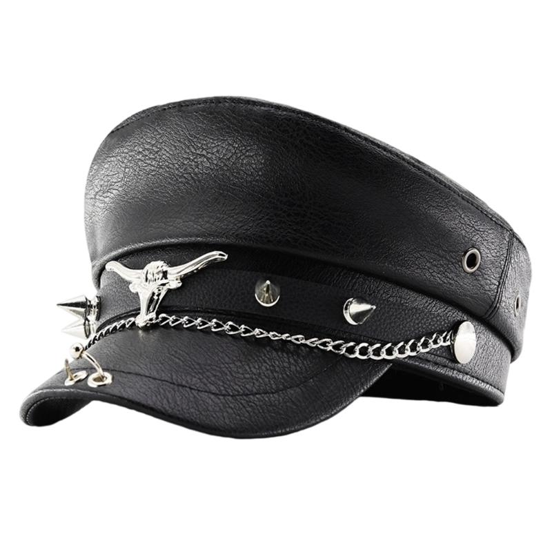 Contemporary Militaries Cap With Bullhead Rivet Chain Design Breathable Adjustable Outdoor Hat for Women Girls