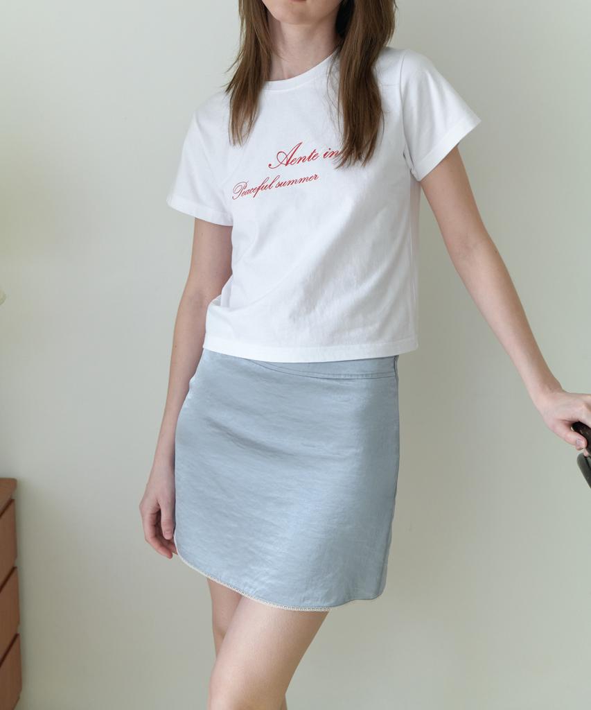 Aente Satin Lace Mini Skirt - Sky Blue