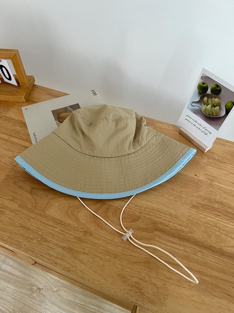 Light and quick-drying wide brim bucket hat Spring and summer camping windbreak rope Contrast color sun hat Sunscreen sunshade basin hat Children