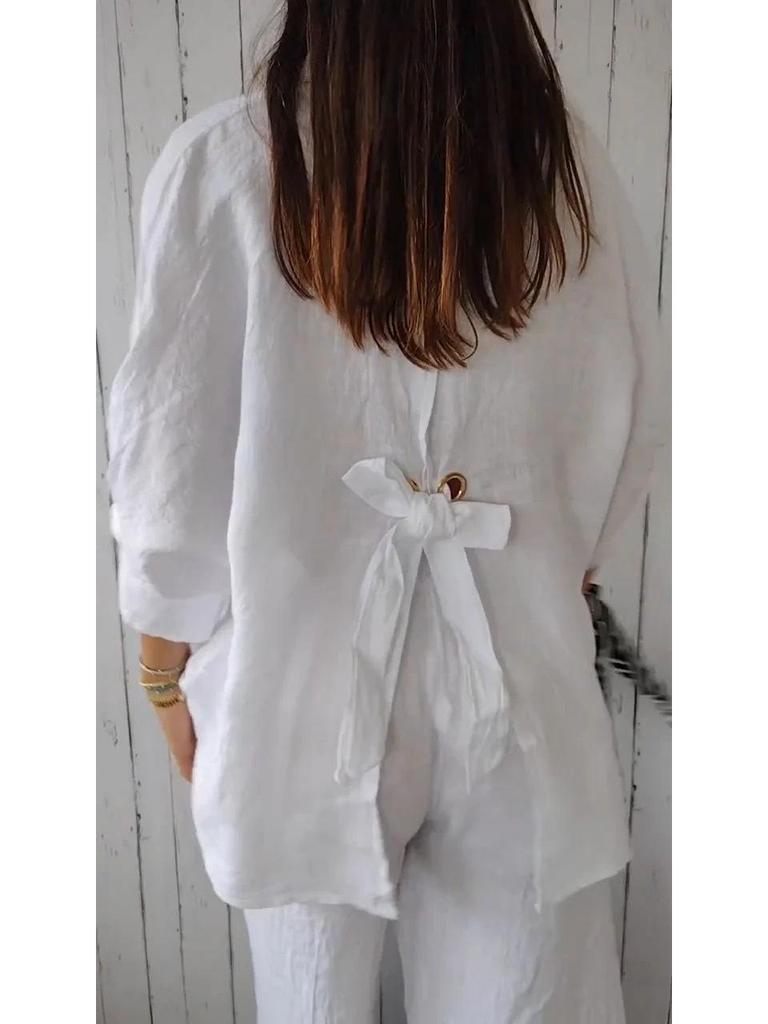2025 EU Spring Cotton Linen Lace-Up Long Sleeve Shirt