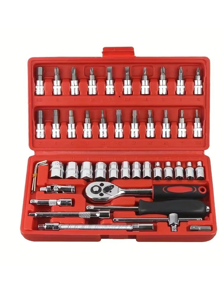 46pcs Car Repair Tool Kit Ratchet Torque Wrench Spanner Screwdriver Socket Set Combo Tools Kit Bicycle Auto Repairing Tool Mech
