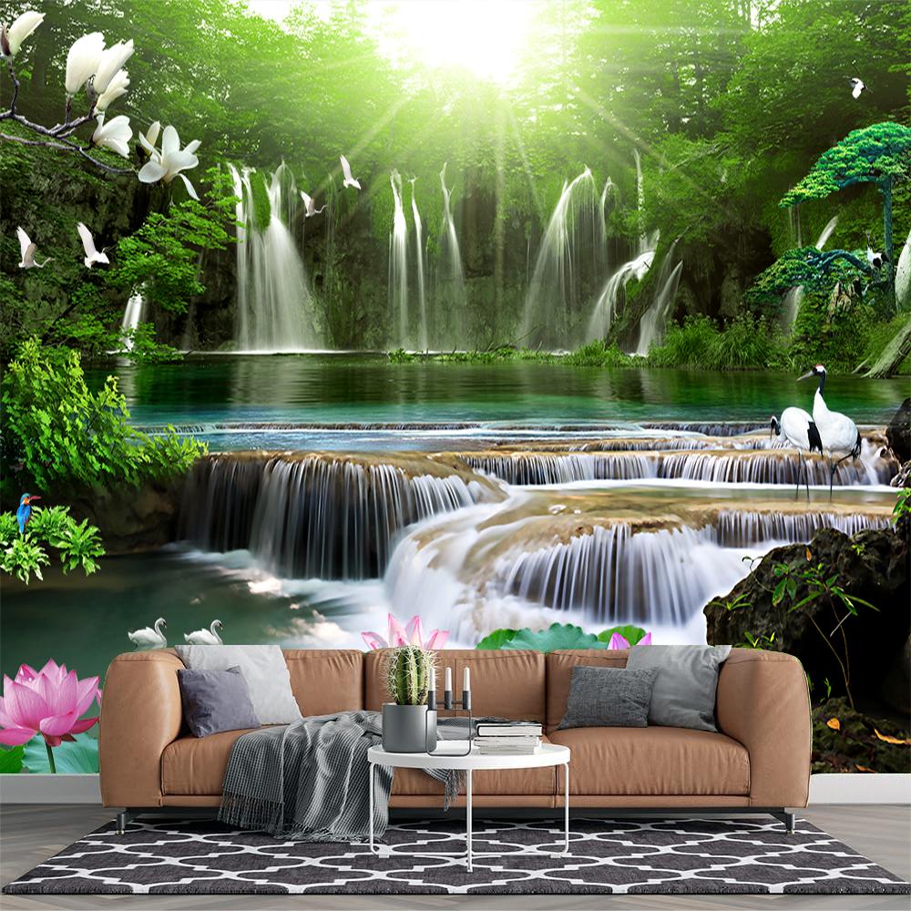 Forest Wallpaper Waterfalls Mural Nature Landscape Wall Mural Bedroom Living Room Waterfall Wall Mural Decor