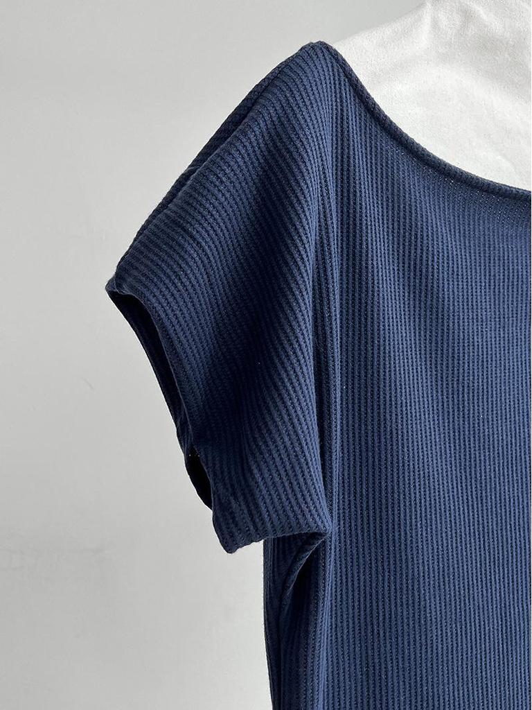 LUXI Asymmetrical One-Shoulder Waffle Knit Top - Summer Slim Fit for Women