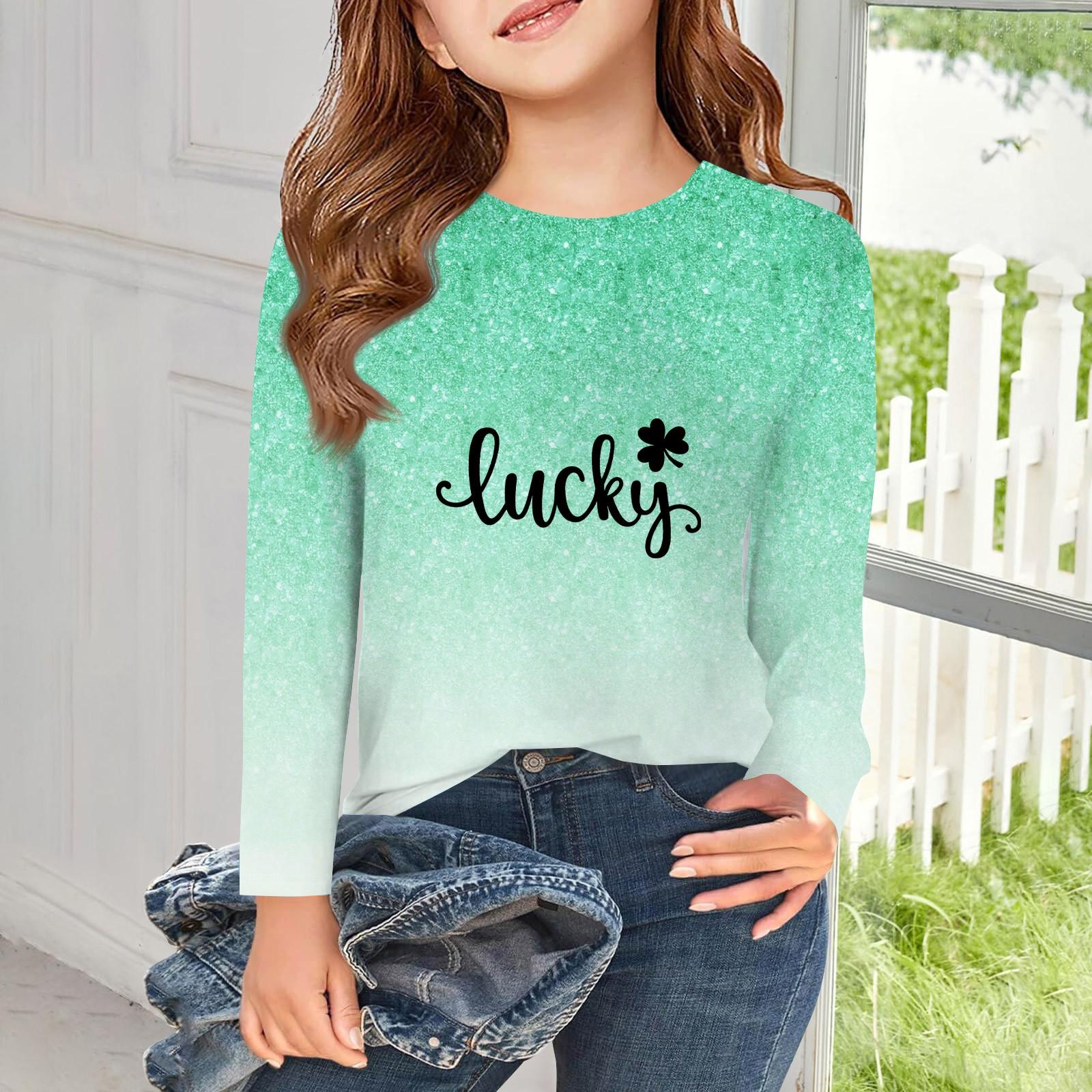 

Футболки с длинным рукавом для девочек, детские осенние топы с круглым вырезом и принтом, базовые футболки для детей 5–14 лет 110