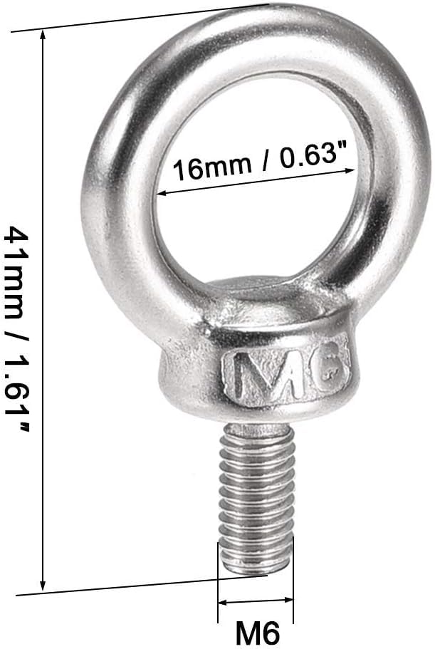 Set of 10 M6 12mm Eye and Bolts with M6 Female and for Fixing and Stainless for Rope and Wire Bolts, Screws, Threads, Nuts, Screws, Hanging, Steel,