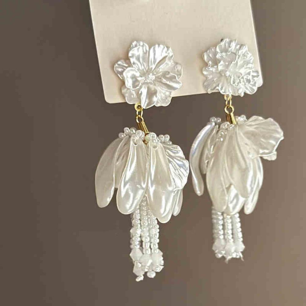 Sweet Beach Earrings Crystal Petals Stud Earrings Flower Dangle Earrings  Spring Summer