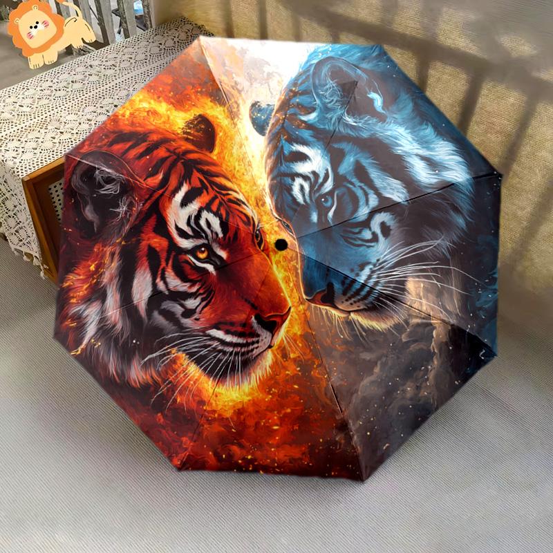 1 PC Automatic Folding Umbrella - Yin Yang Tigers Pattern, Portable & Foldable Design with 8 Ribs, Christmas Birthday Gifts
