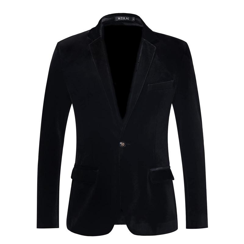 Vīriešu Melns Samta Žakete Slim Fit