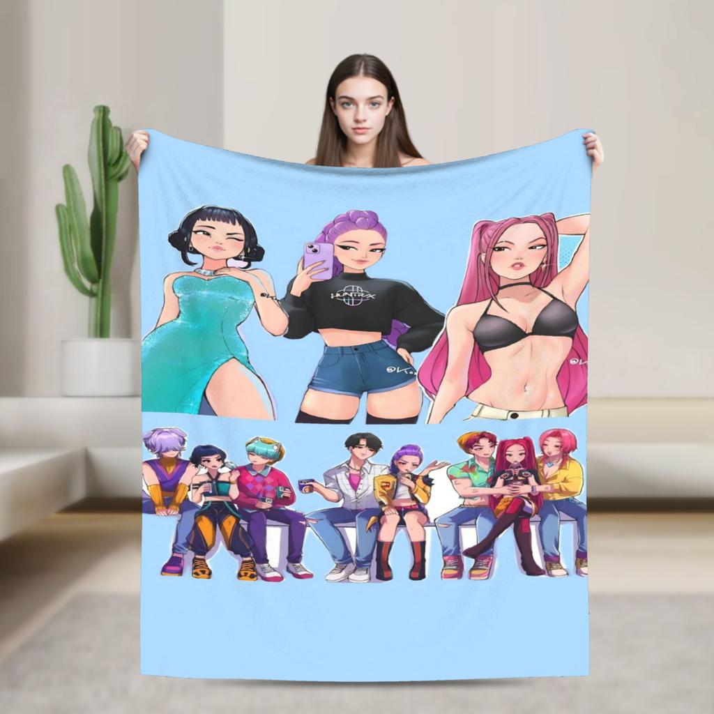 K-KPop Demons Hunters Blanket  Soft Fluffy Plush Throw Blanket For Children Living Room Flannel Bedspread Bed Cover