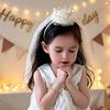 Diadema Corona de Princesa para Niña con Lentejuelas Perlas de Imitación Velo de Malla Corona Estilo Princesa Accesorio para Foto de Bebé Niña