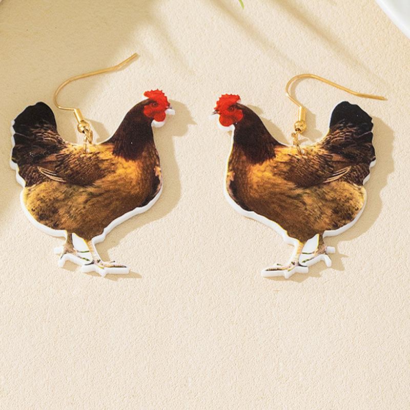 1 pair of pastoral earrings, western acrylic earrings, sunflower chick printing personality