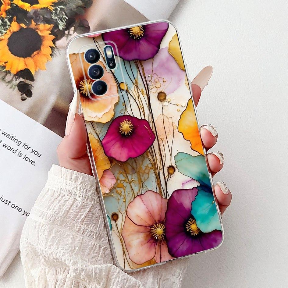 Für OPPO Reno 6 6Z 5G Hülle CPH2237 CPH2251 Cover Mode Blume Weiches Silikon Stoßfänger auf OPPO Reno6 Pro CPH2249 Reno6 CPH2235 Kappe