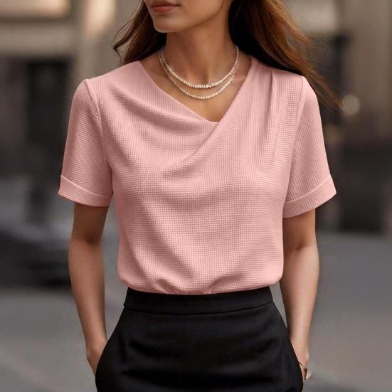 Damen Oberteile Slim Fit Kurzarm Überkreuz V-Ausschnitt Pullover Oberteile Einfarbige Weicher Stoff Sommer Shirt Täglich