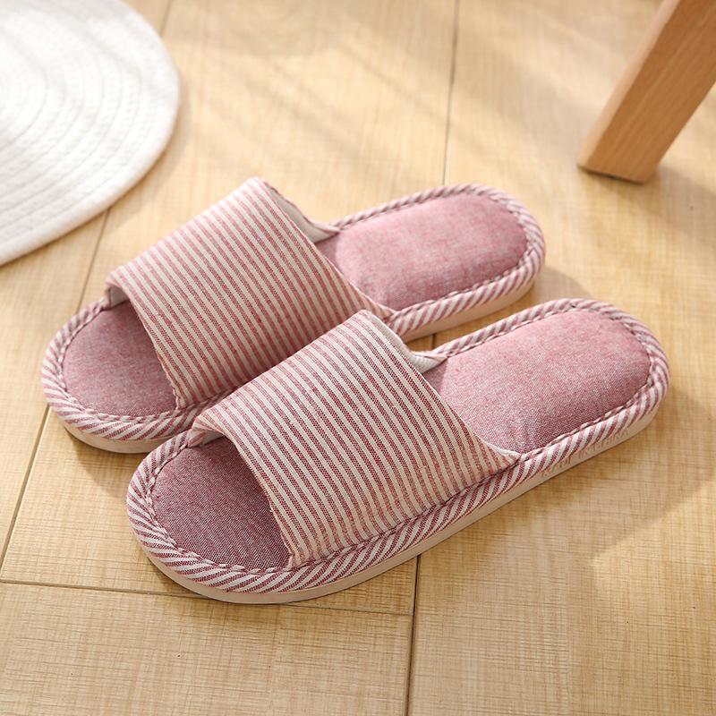 New spring and autumn floor slippers striped linen soft-soled home slippers casual non-slip fabric slippers