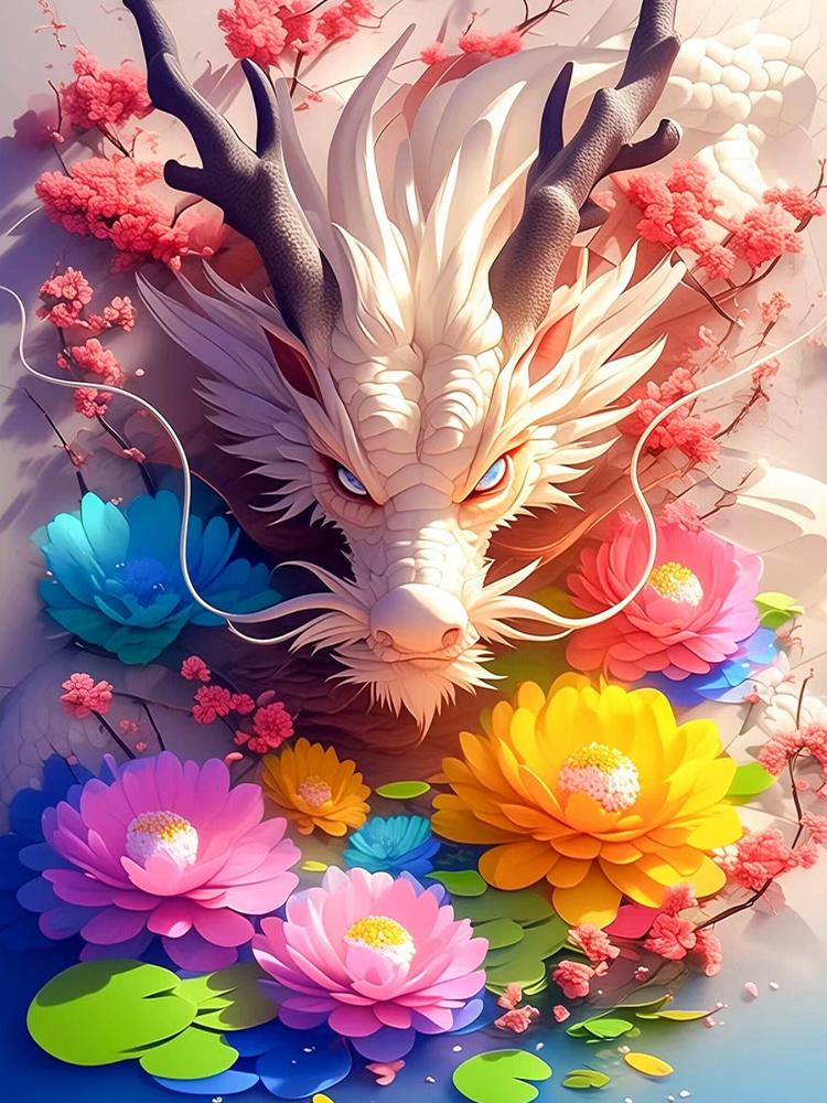 Diamond Art Painting Newly Arrived Chinese Loong Flower Diy 5d All Mosaic Jewelry CrossStitch Embroidery Set Home Decoration