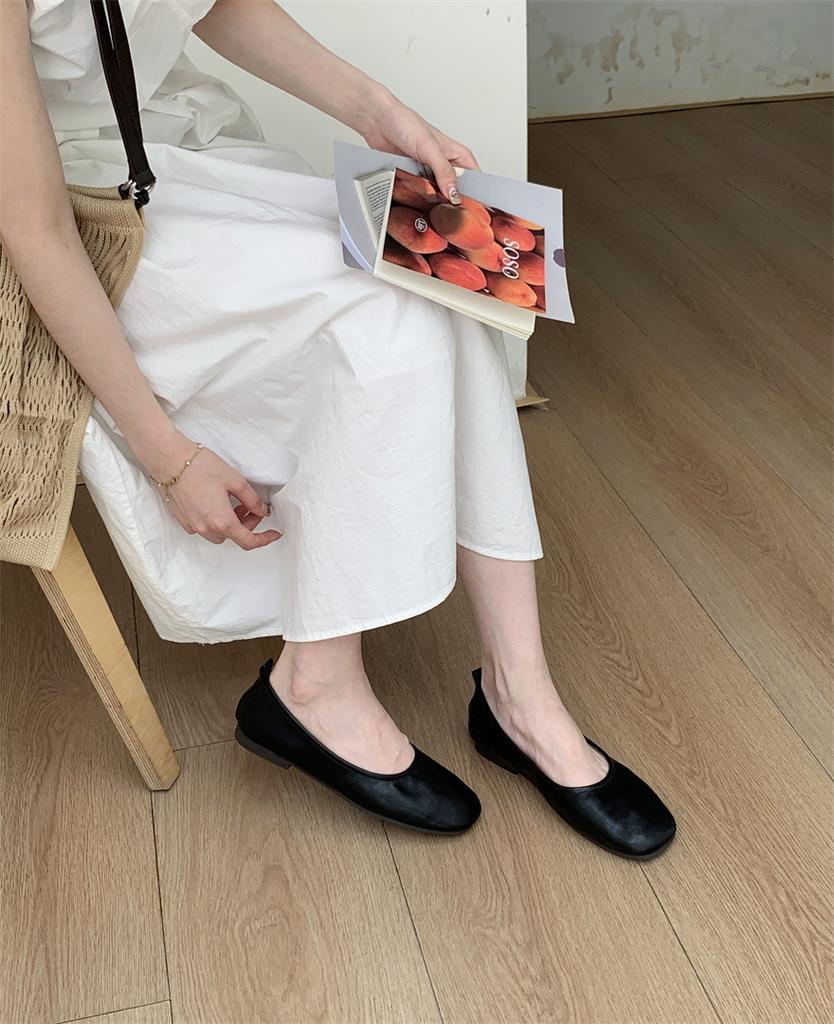 Fairy style ballet shoes simple and versatile soft leather soft sole grandma shoes round head comfortable shallow mouth single shoes female