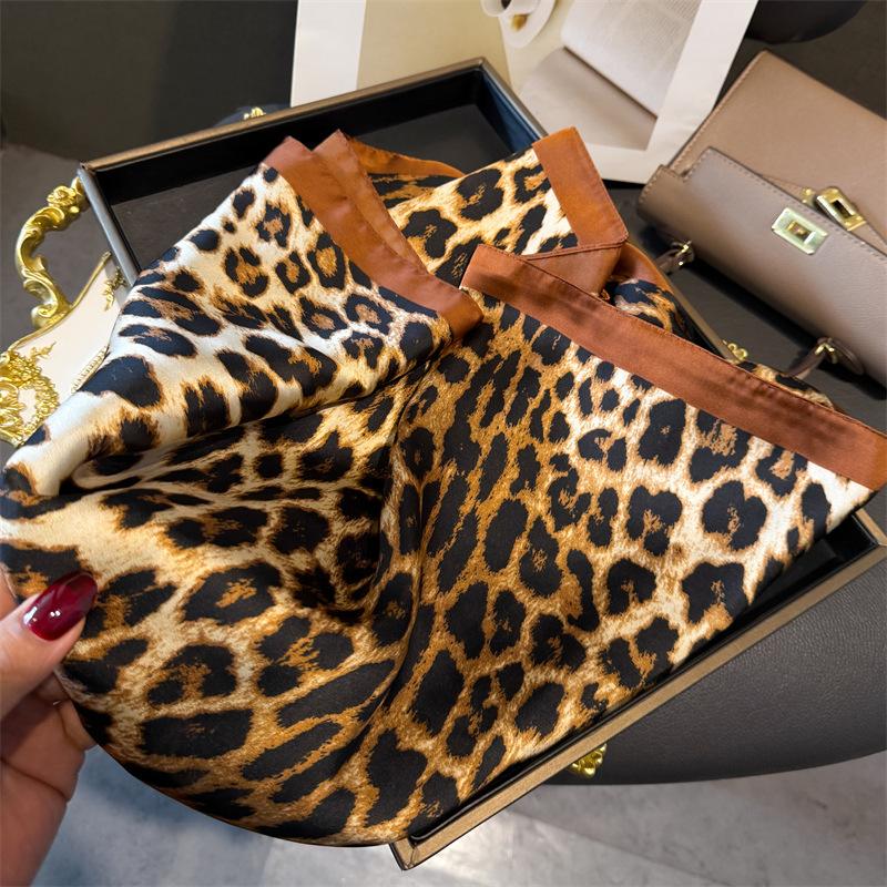 Luxury Satin Leopard Print Hair Scarf Women Kerchief Neck Tie Hand Wrist Foulard Shawl Wraps Head Hijab Bandana Echarpe
