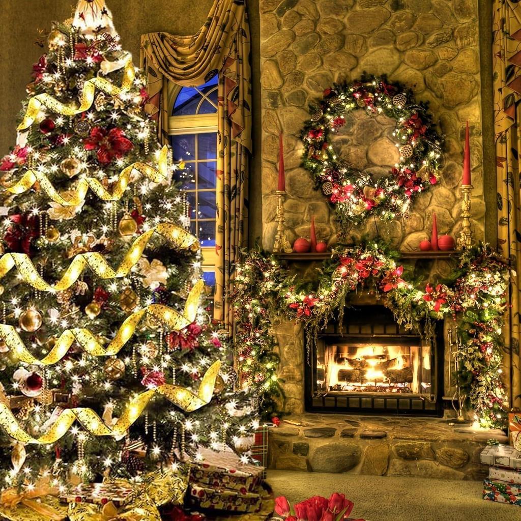 Weihnachtsbaumband (L=3m,B=5cm) Goldene Lichterkette, 30 LED Warmes Licht Dekorative Schleife für Weihnachtsdekoration, Geschenkverpackung(Keine Batterien enthalten)