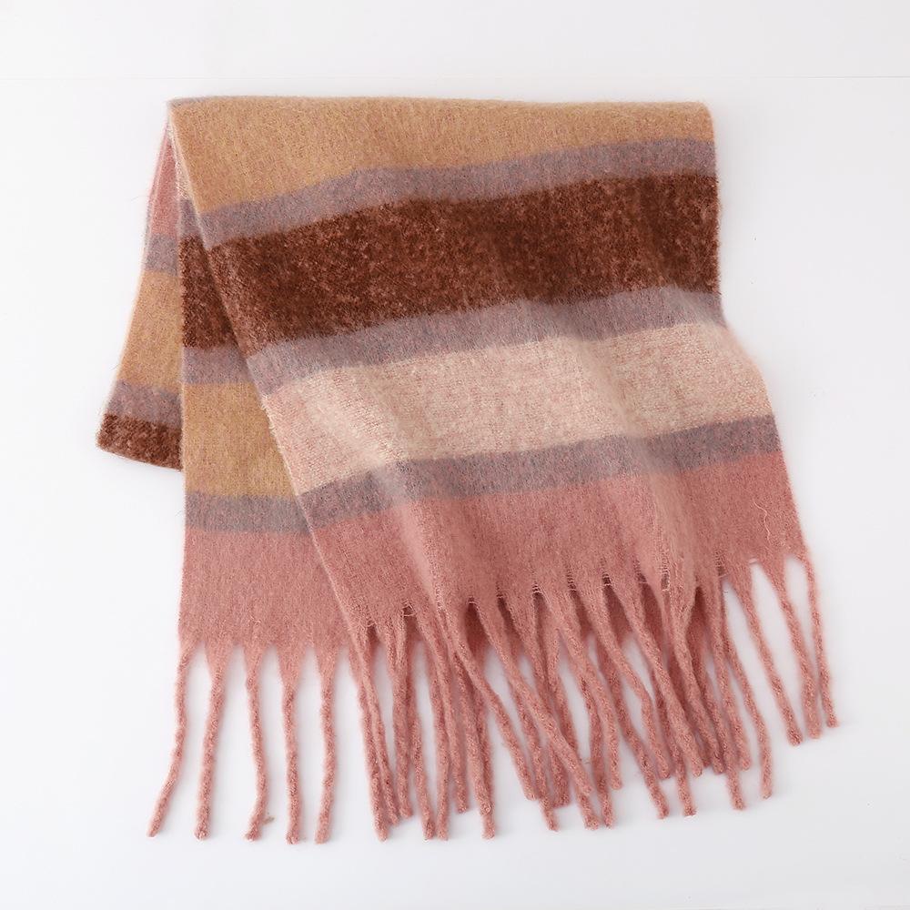 Striped Scarf Women's Autumn and Winter High-end Sense Mohair Color Warm Versatile Shawl Atmosphere Scarf Tide