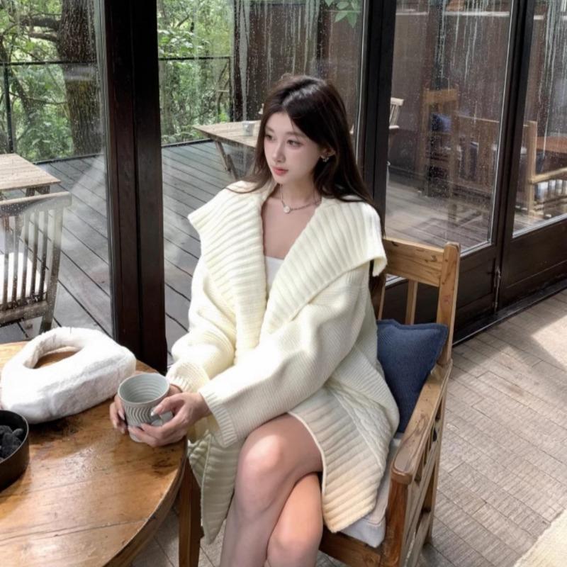 

Осень Зима Свободный Вязаный Женский Кардиган Свитер Куртка Корейский Стиль Повседневный Офисный Вязаный с Косами Длинный Рукав Пальто Мода Элегантный Простой Куртки Одежда one size белый