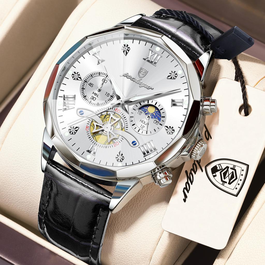POEDAGAR Luxury Fashion Men Watch Waterproof Luminous Chronograph Leather Man Wristwatch High Quality Quartz Men's Watches Reloj