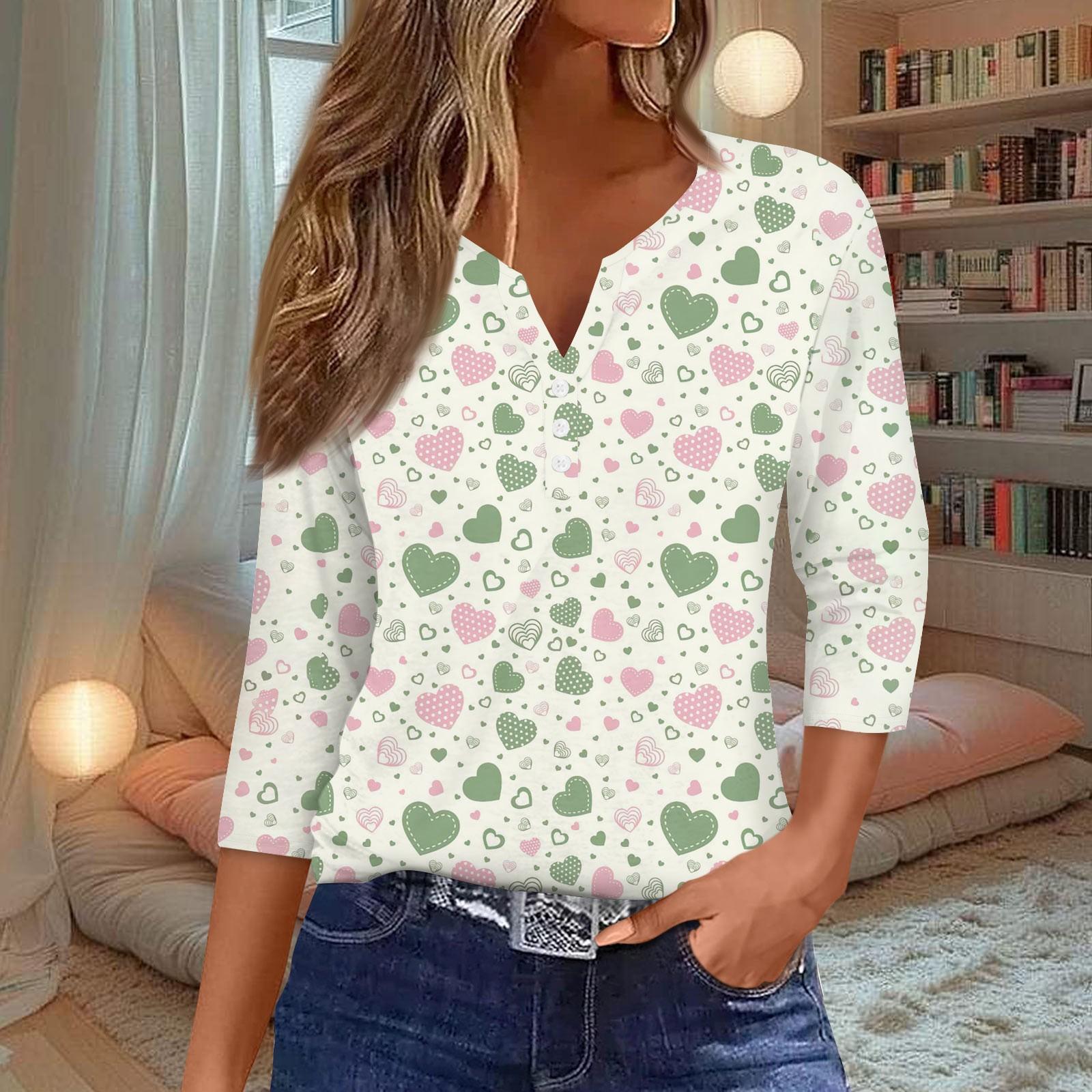 

Женская мода Повседневная полосатая футболка с v-образным вырезом и декоративными пуговицами с рукавом три четверти Топ L бежевый