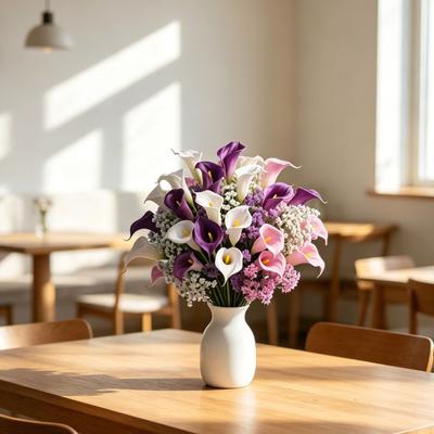Calla Lily Artificial Flower Bouquet Baby's Breath Tulip Mixed Calla Lily Lily Faux Floral Arrangement