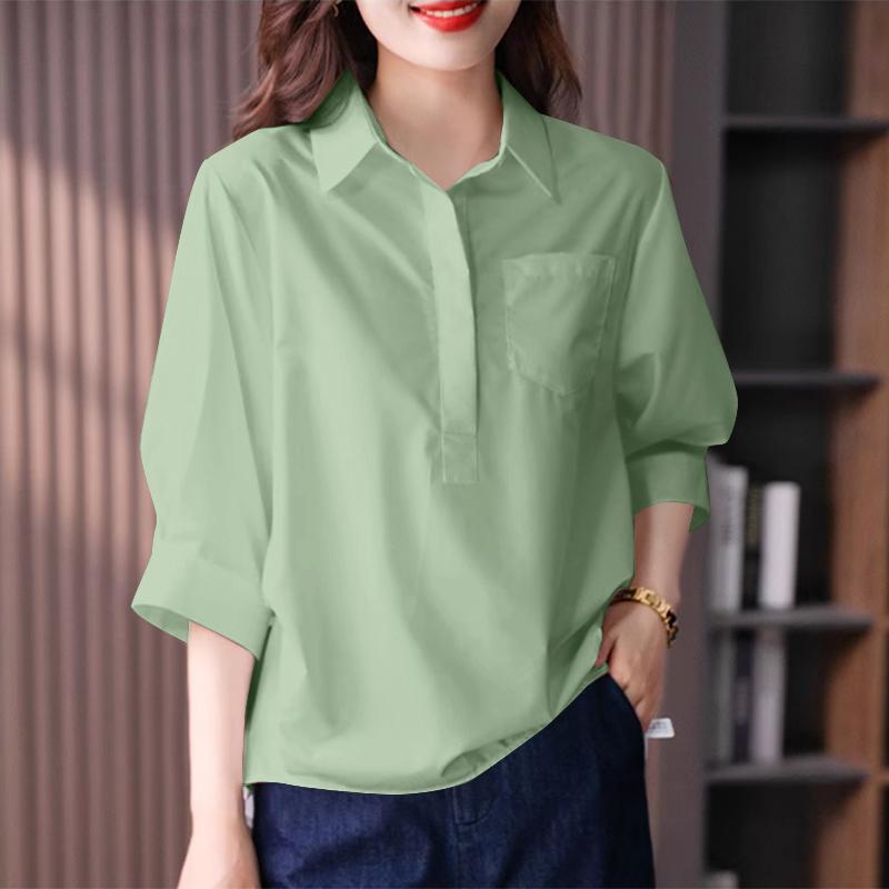 

ZANZEA Женская однотонная свободная блузка с отложным воротником и рукавом 3/4 5XL зелёный