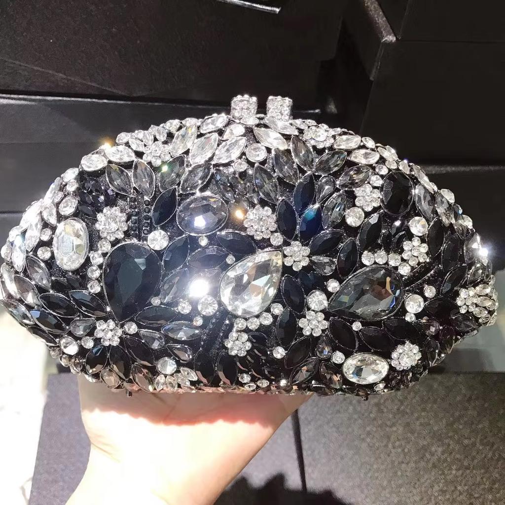 Rhinestone Evening Clutches Luxury Fan-Shape Women Crystal Wedding Party Purses WHTUOHENG Prom Cocktail Handbags Blue/Red/White