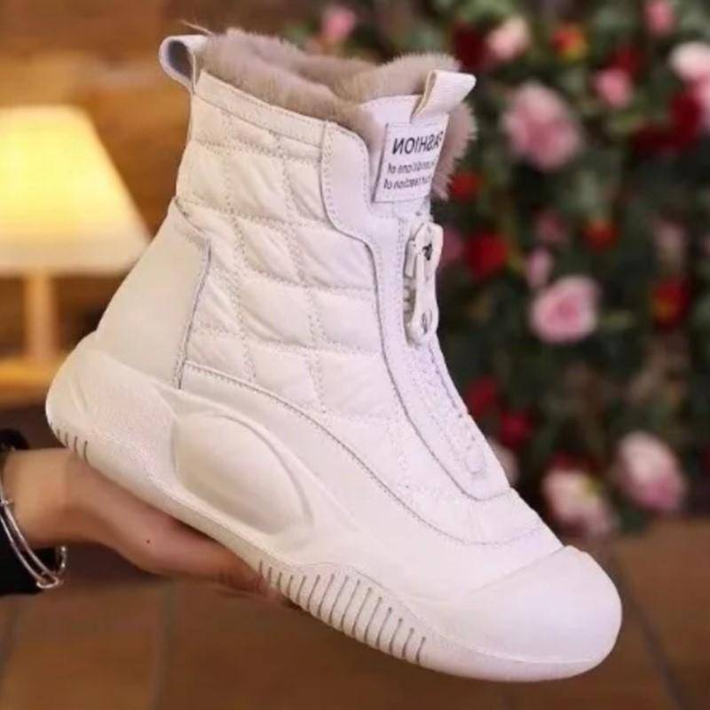 Nye Vintervarme Støvler Kvinner Høy Topp Snøstøvler Damer Plysj Plattform Ankelstøvletter Glidelås Foran Pels Chunky Joggesko Kvinne
