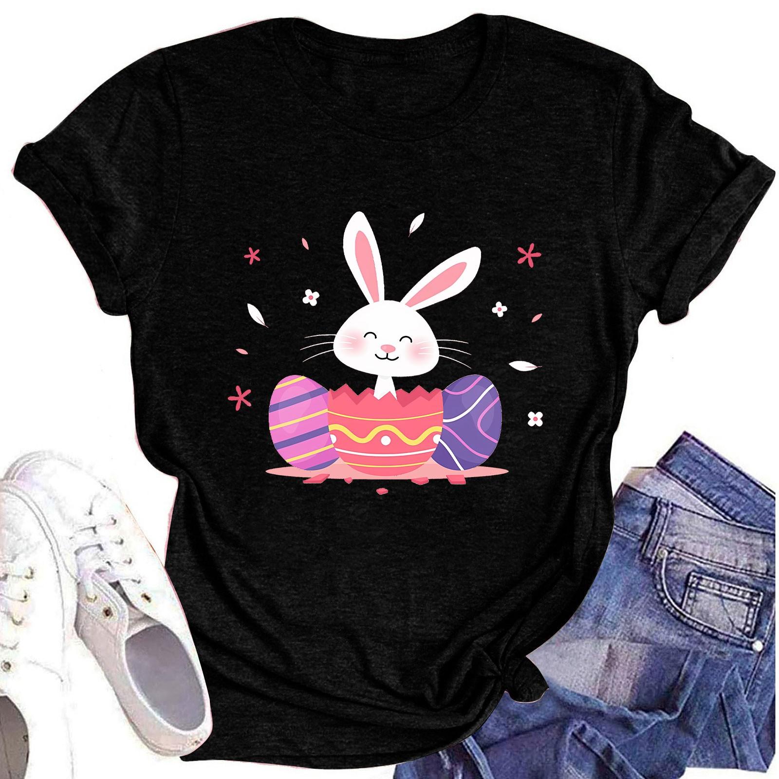

Женская повседневная футболка с коротким рукавом и круглым вырезом с пасхальным принтом M чёрный