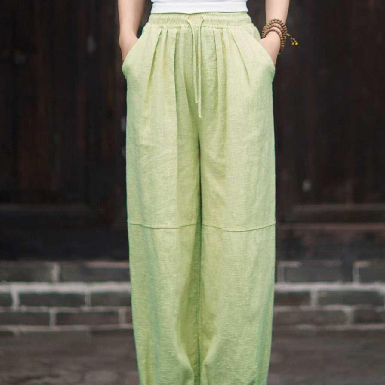 Artistic Cotton Linen Harem Pants - Elastic Waist, Spring/Autumn Zen Style L