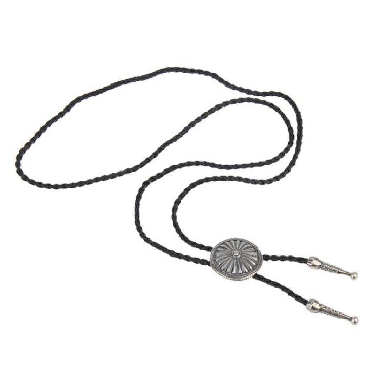 Men Bolo Tie Metal Round Flower Cowboy Hat Western Necklace Costume Accessories